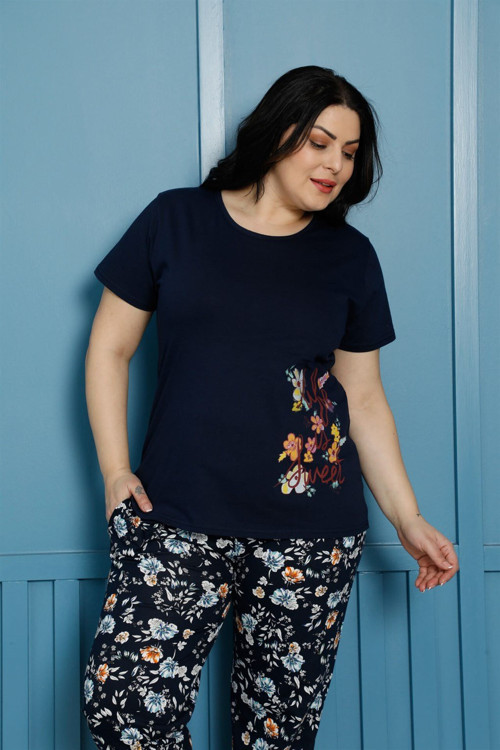 Kadın %100 Pamuk Kısa Kol Büyük Beden Pijama Takım 202138