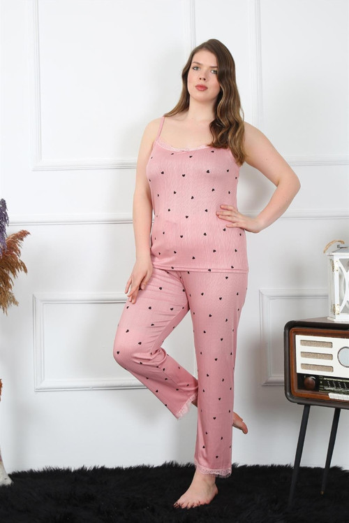 Kadın Büyük Beden Somon İp Askılı Pijama Takım 202196