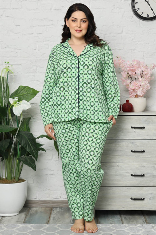 Kadın Pamuklu Cepli Uzun Kol Büyük Beden Pijama Takım 202040