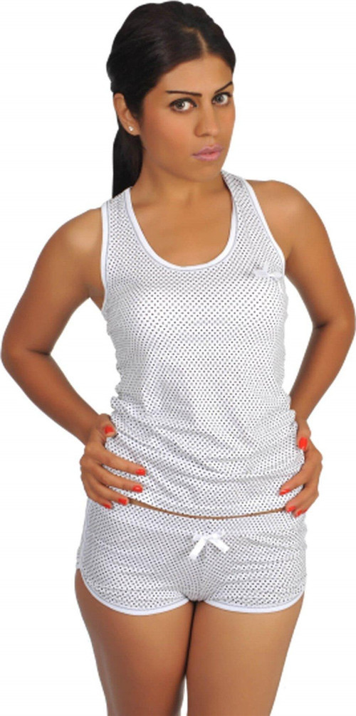 Kadın Kalın Askılı Beyaz Renkli Şortlu Pijama Takımı 536