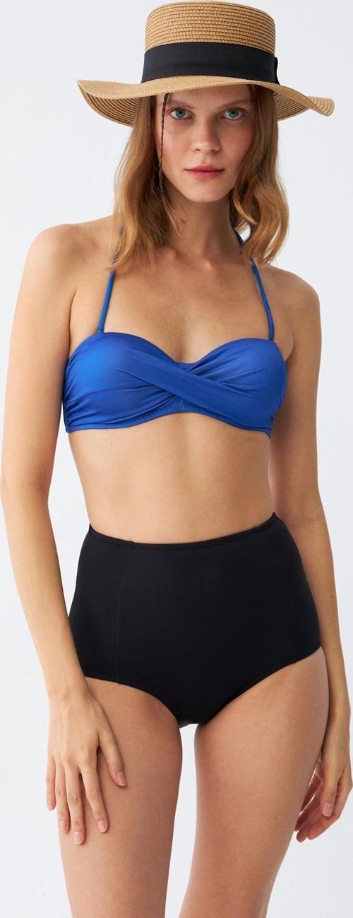 Kadın Straplez Mavi Yüksek Bel Bikini Takımı