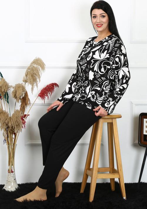 Kadın Büyük Beden Penye Uzun Kol Pijama Takım 202217