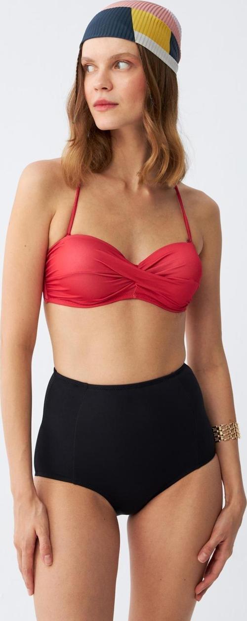 Kadın Straplez Kırmızı Yüksek Bel Bikini Takımı