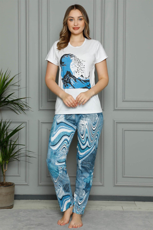 Kadın %100 Pamuk Penye Kısa Kol Pijama Takım 3391