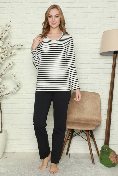 Kadın %100 Pamuk Penye Uzun Kol Pijama Takım 2742