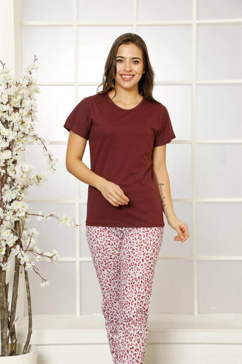 Kadın %100 Pamuk Penye Kısa Kol Pijama Takım 3464