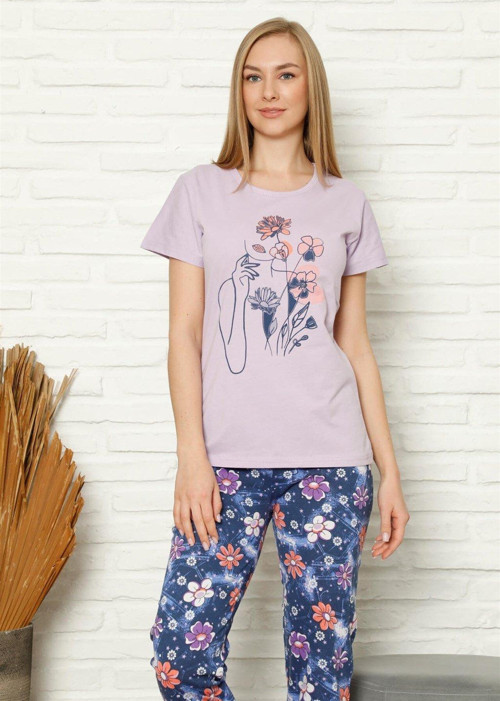 Kadın %100 Pamuk Penye Kısa Kol Pijama Takım 3439