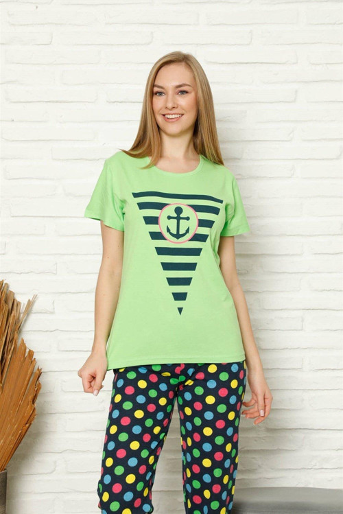 Kadın %100 Pamuk Penye Kısa Kol Pijama Takım 3443
