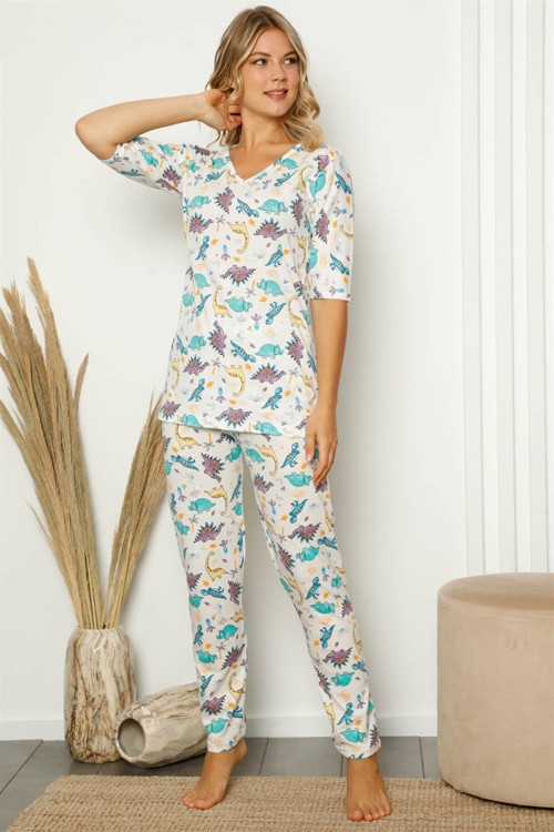 Kadın %100 Pamuk Penye Kısa Kol Pijama Takım 3398