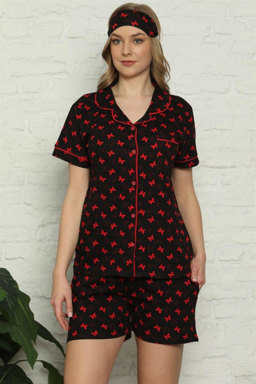 Kadın %100 Pamuk Penye Kısa Kol Şortlu Pijama Takım 4316