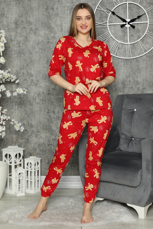 Kadın %100 Pamuk Penye Kısa Kol Pijama Takım 3311