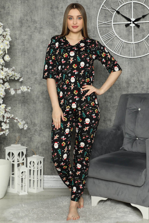 Kadın %100 Pamuk Penye Kısa Kol Pijama Takım 3317
