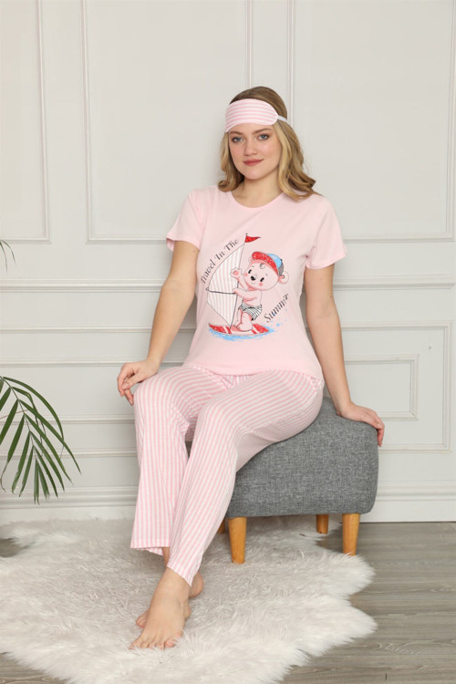 Kadın %100 Pamuk Penye Kısa Kol Pijama Takım 3338