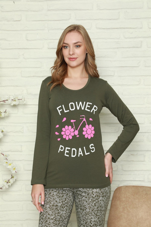 Kadın %100 Pamuk Penye Uzun Kol Pijama Takım 2743