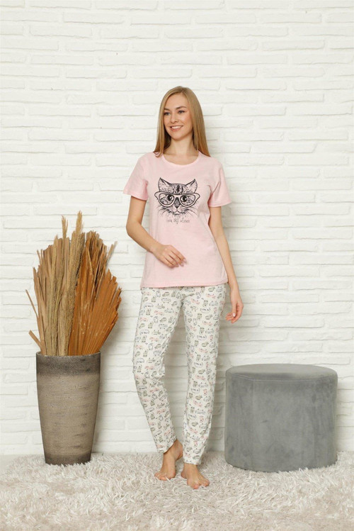 Kadın %100 Pamuk Penye Kısa Kol Pijama Takım 3440