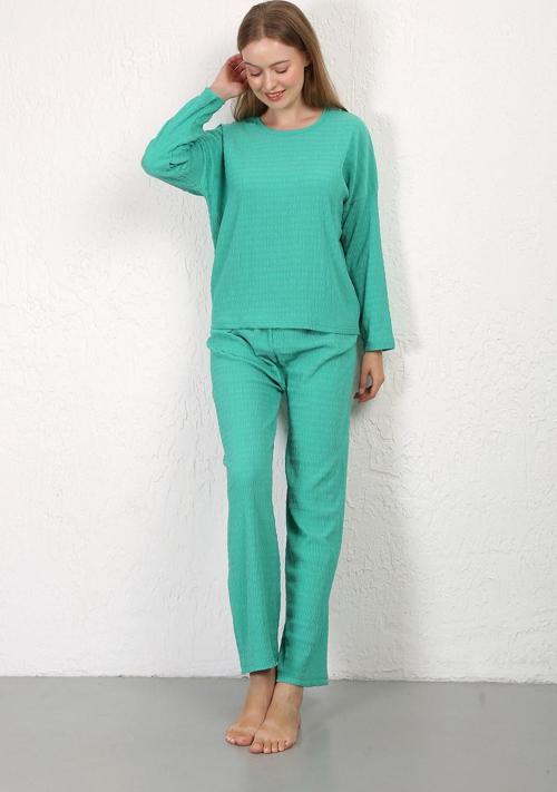 Kadın Bürümcük Kumaş Pijama Takım Yeşil 4233