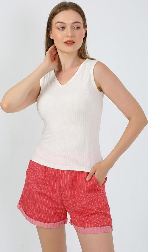 Kadın Kalın Askılı Şortlu Pijama Takım Ekru 3632