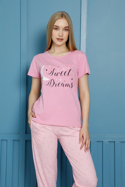 Kadın %100 Pamuk Penye Kısa Kol Pijama Takım 3461