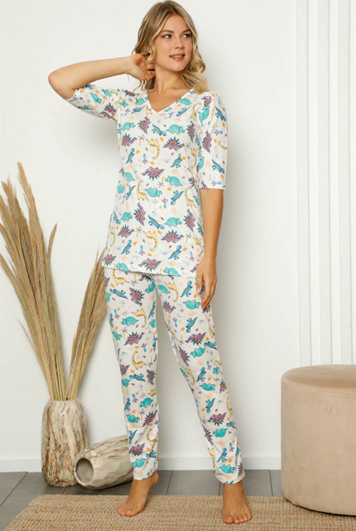 Kadın %100 Pamuk Penye Kısa Kol Pijama Takım 3398