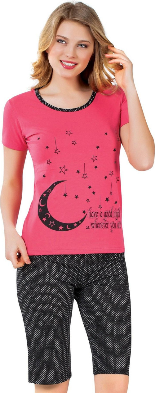 Kadın Kısa Kol Nar Çiçeği Kapri Pijama Takımı 3126Y
