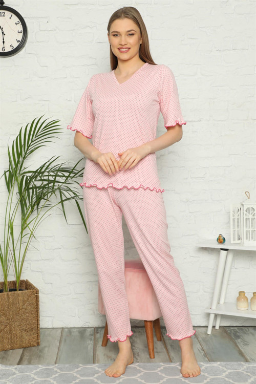 Kadın %100 Pamuk Penye Kısa Kol Pijama Takım 3305