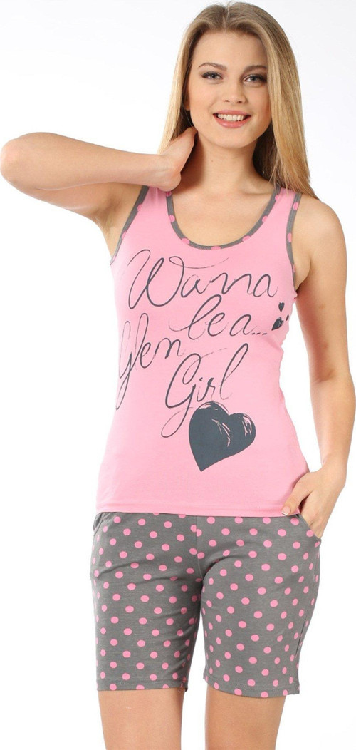 Kadın Kalın Askılı Pembe Cep Şortlu Pijama Takımı 793