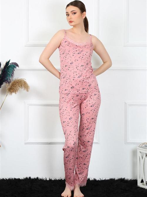 Kadın İp Askılı Pudra Pijama Takım 4137