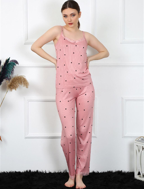 Kadın İp Askılı Somon Pijama Takım 4138