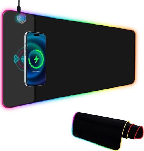 Ayt Powermaster PM-25115 XL RGB Gaming Mouse Pad Wireless Kablosuz Telefon Şarj Destekli 14 Modlu Kaymaz Su Geçirmez