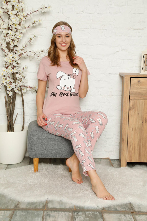 Kadın %100 Pamuk Penye Kısa Kol Pijama Takım 3328