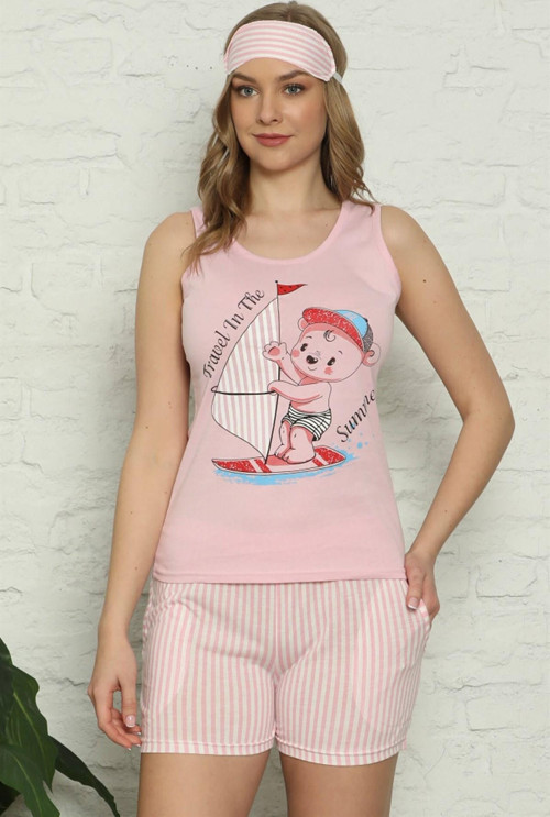 Kadın %100 Pamuk Penye Kalın Askılı Şortlu Pijama Takım 4328