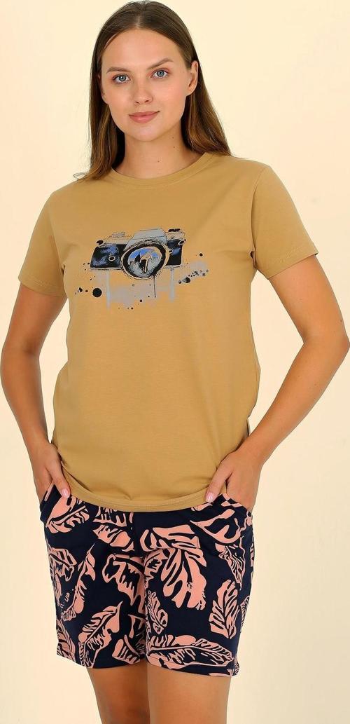 Kadın Şortlu Kısa Kol Penye Pijama Takımı Hardal 3622