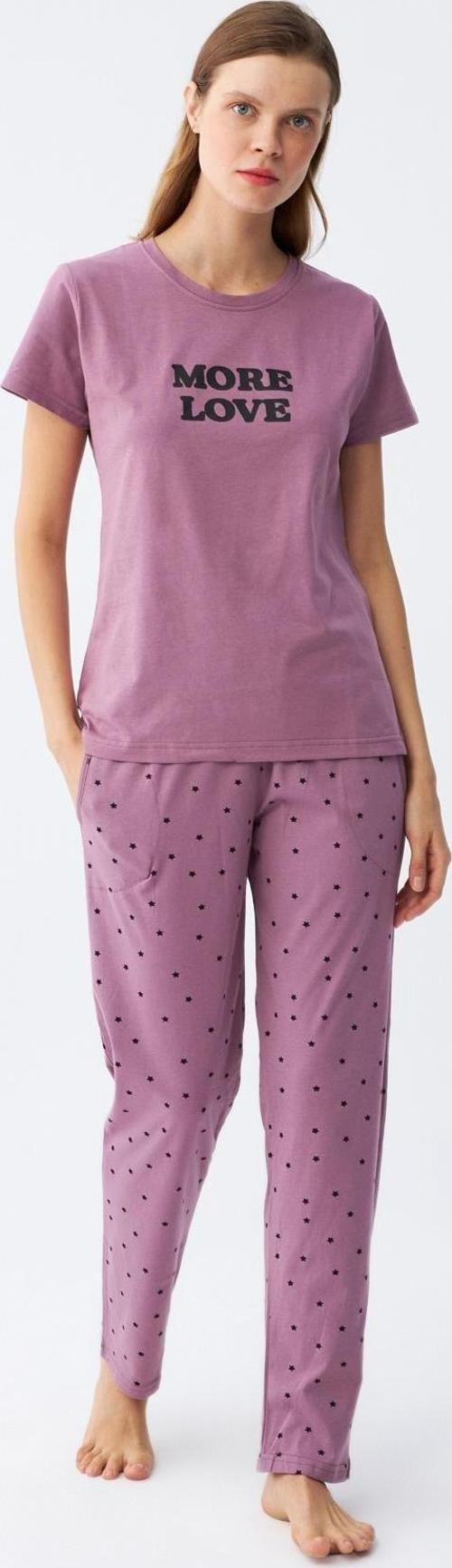 Kadın Mor Yıldız Desenli Penye Kısa Kol Pijama Takımı