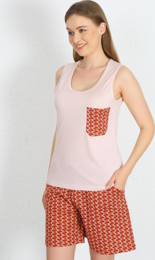 Kadın Kalın Askılı Cepli Şortlu Takım Pudra 3617