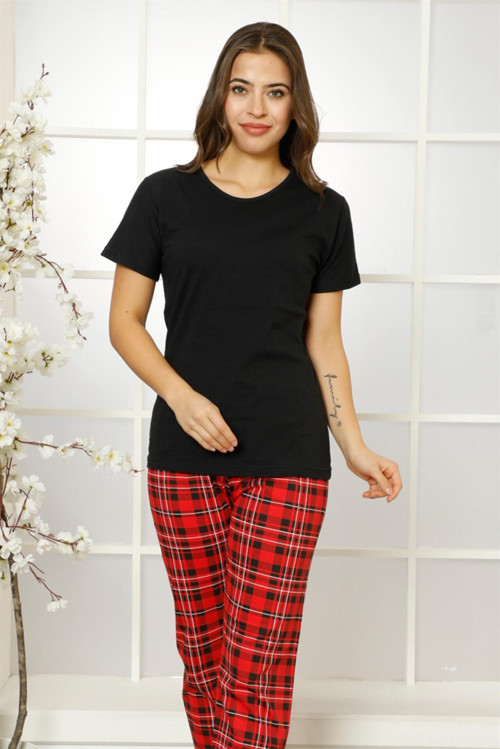 Kadın %100 Pamuk Penye Kısa Kol Pijama Takım 3467