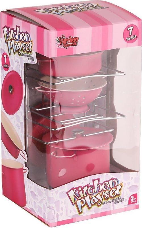 ATF-683G-6 Raflı Pembe Emaye Tencere Tava Seti 7 Parça -Vardem