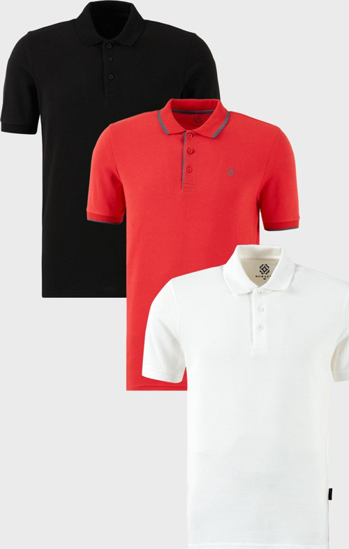 Pamuklu Regular Fit Düğmeli Polo Yaka 3'lü Paket Erkek T Shirt 590211827S3 SİYAH-BEYAZ-KIRMIZI