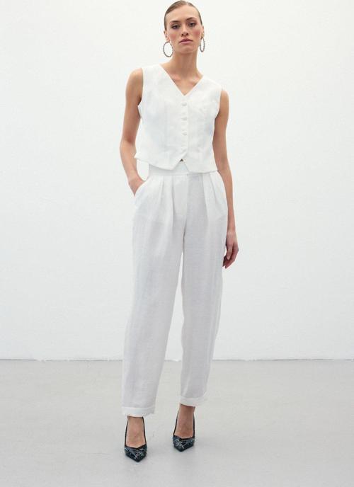 Salaş Keten Pantolon - Ekru