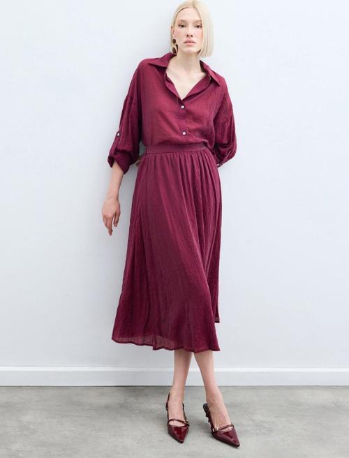 Kraşlı Kloş  Etek - Bordo