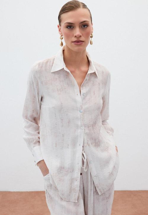 Desenli Salaş Gömlek - Taş