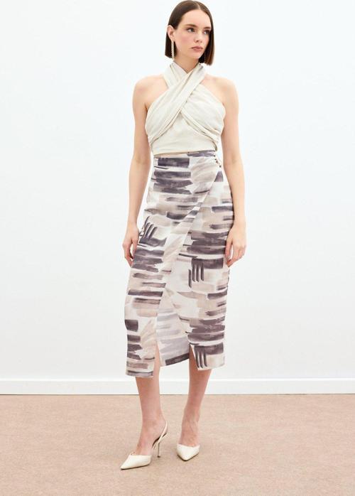 Desenli Keten Kalem Etek - Taş