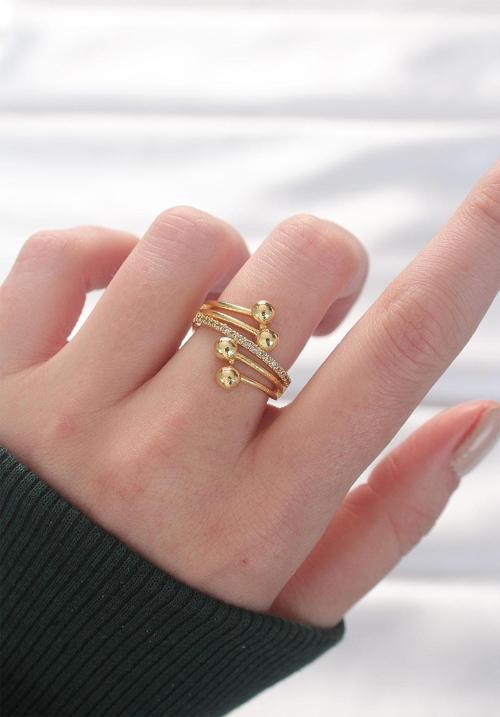 Topçuk Model Zirkon Taşlı Gold Renk Ayarlanabilir Yüzük