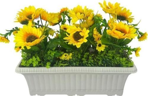 Yapay Çiçek Ay Çiçeği Krem Küpeşte Askılı Saksıda Balkon Çiçeği 