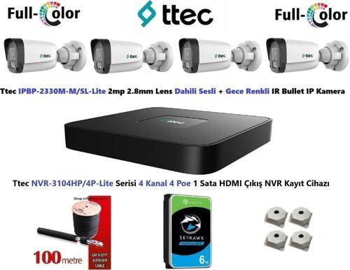 Nif Bilişim Ttec 2mp Dahili Sesli Ve Gece Renkli 4 Kameralı 6TB Disk Tak Çalıştır Hazır IP Kamera Seti