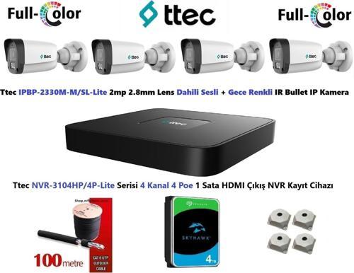 Nif Bilişim Ttec 2mp Dahili Sesli Ve Gece Renkli 4 Kameralı 4TB Disk Tak Çalıştır Hazır IP Kamera Seti