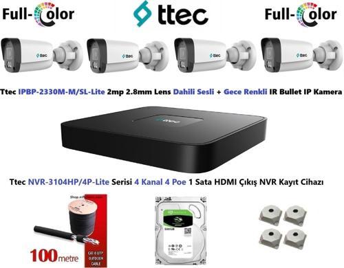 Nif Bilişim Ttec 2mp Dahili Sesli Ve Gece Renkli 4 Kameralı 500GB Disk Tak Çalıştır Hazır IP Kamera Seti