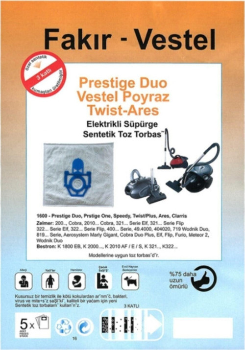 -Prestige-Vestel-Poyraz-Twist-Ares Süpürge Torbası 10 Adet