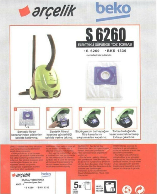 S 6260 Süpürge Modeli 5 Adet Toz Torbası S 6260