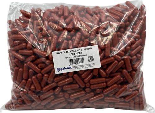 Kırmızı Bitkisel Kapsül 500 mg No: 0 - 1000 Adet ( Midede Çözünen )