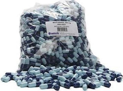 Mavi - Beyaz Jelatin Kapsül 500 mg No: 0 - 1000 Adet ( Midede Çözünen )